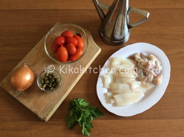 ingredienti calamari con pomodorini e capperi