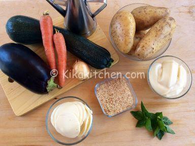 ingredienti patate con verdure gratinate