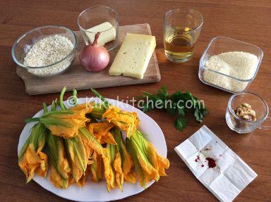 ingredienti risotto fiori di zucca e asiago