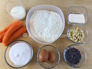 ingredienti plumcake carote e gocce di cioccolato