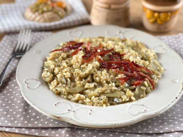 risotto con carciofi e speck